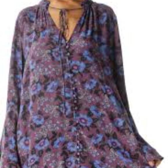FREE PEOPLE MAGIC MYSTERY TUNIC PURPLE AND BLUE SIZE XS OVERSIZED - Picture 1 of 7